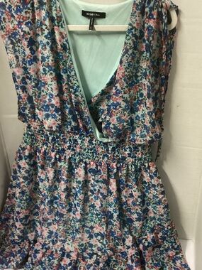 BCBG  Paris Floral V-Neck Smocked Waist Dress in Mint, Blue, Pink